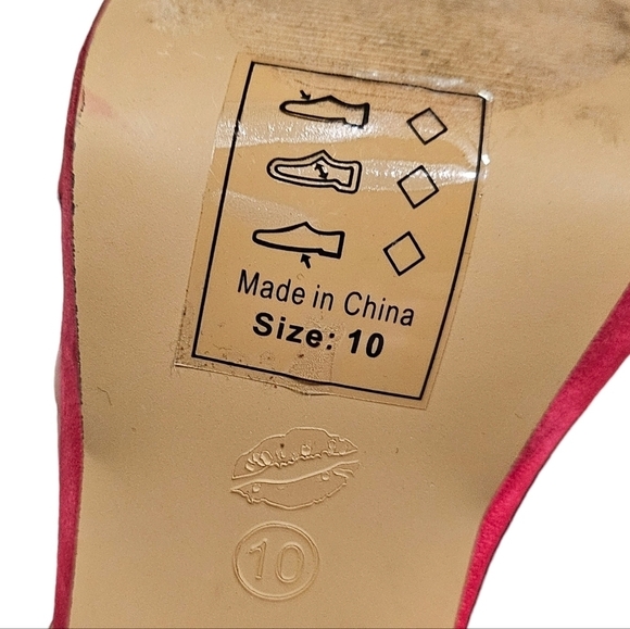 Shoe Republic Fuchsia Faux Suede Chunky Heel Ankle Strap Open Toe Heels Size 10 - Picture 7 of 9